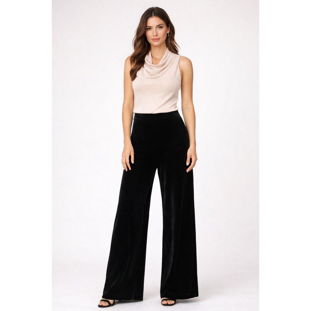 SARA CAMPBELL Black Velvet Wide Leg Pull On Palazzo Pants Lounge‎ Luxury S USA